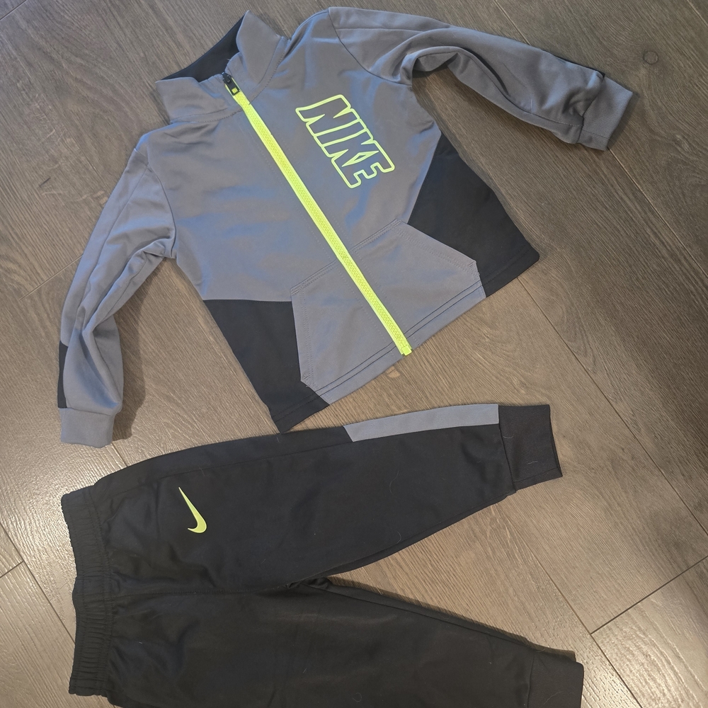Nike Kids Gray and Black Tracksuit with Neon Accents